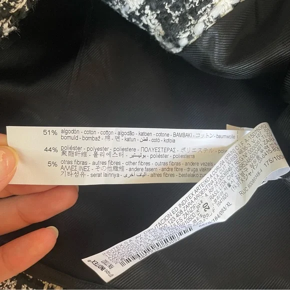 Zara Textured Tweed Houndstooth Black & White Double Breasted Cropped Jacket XL - Picture 5 of 8